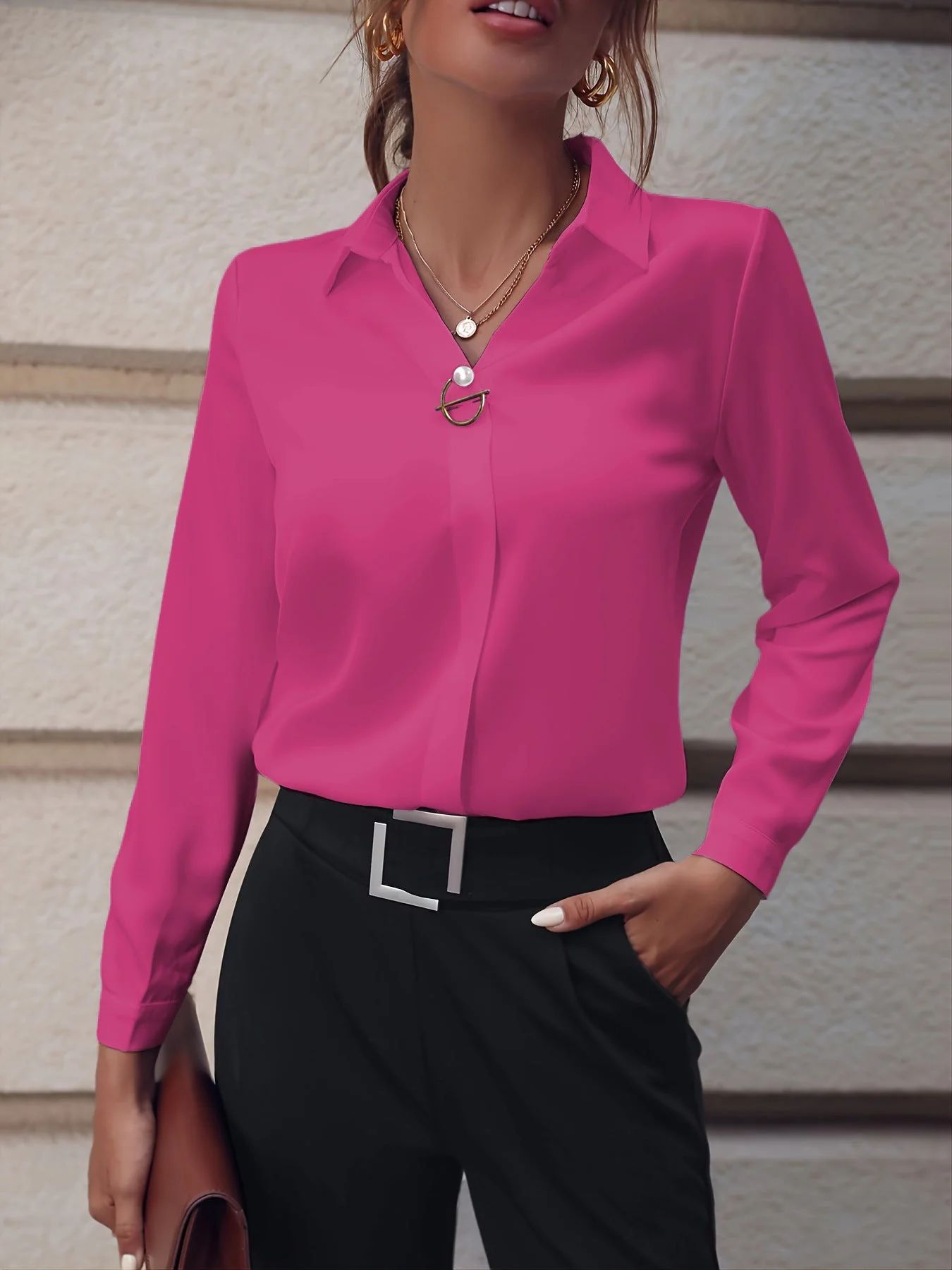 Damen Elegante Slim Fit Langarm Business Bluse – Stilvolle Büro- und Freizeitmode - Image 10