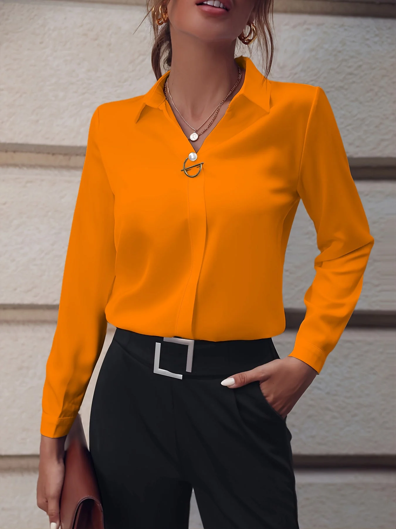 Damen Elegante Slim Fit Langarm Business Bluse – Stilvolle Büro- und Freizeitmode - Image 3