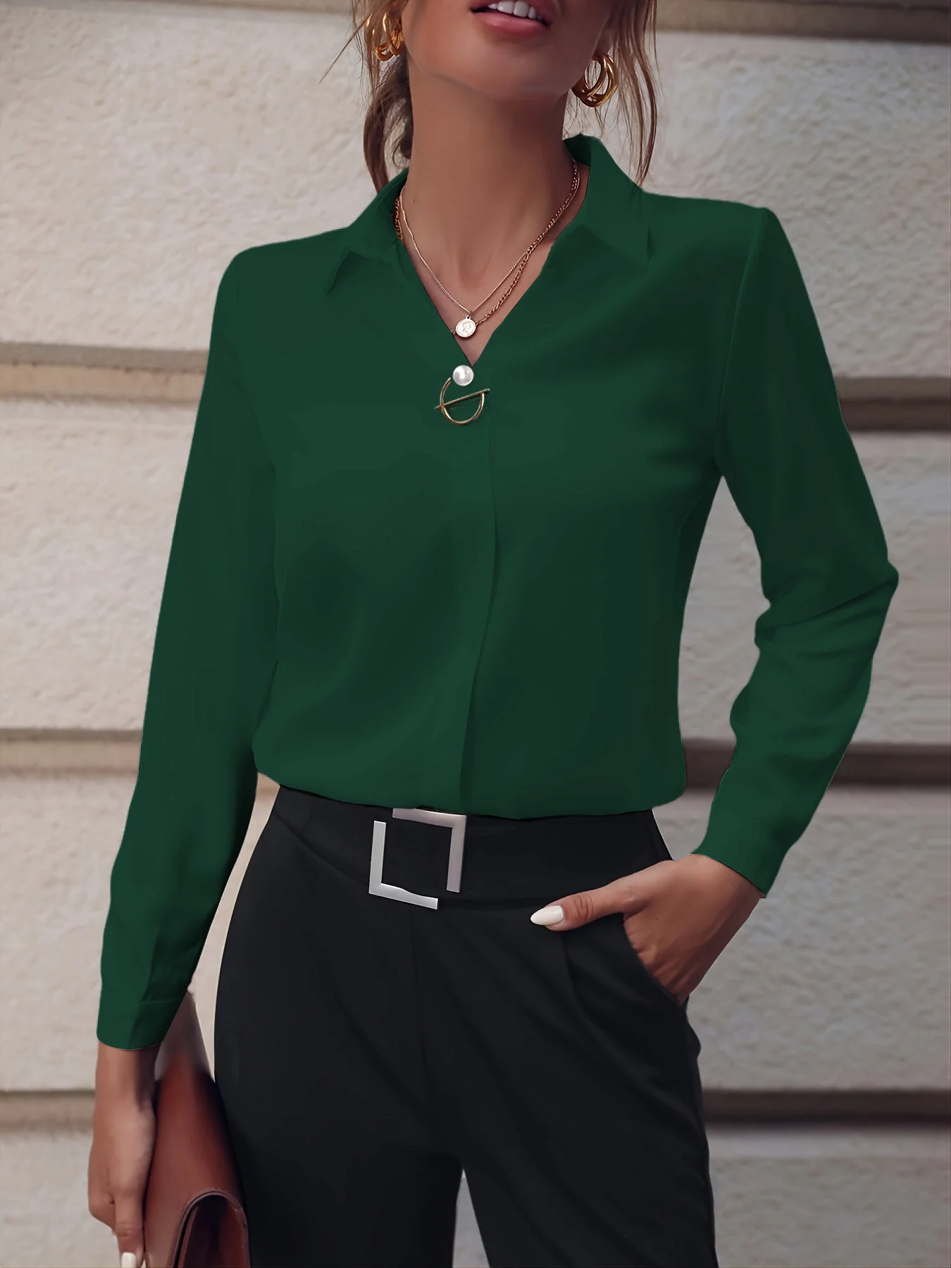 Damen Elegante Slim Fit Langarm Business Bluse – Stilvolle Büro- und Freizeitmode - Image 4