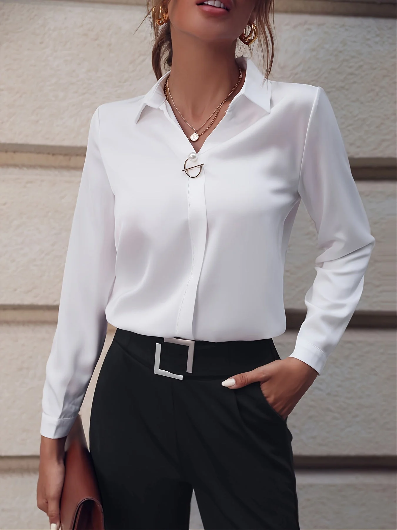 Damen Elegante Slim Fit Langarm Business Bluse – Stilvolle Büro- und Freizeitmode - Image 5