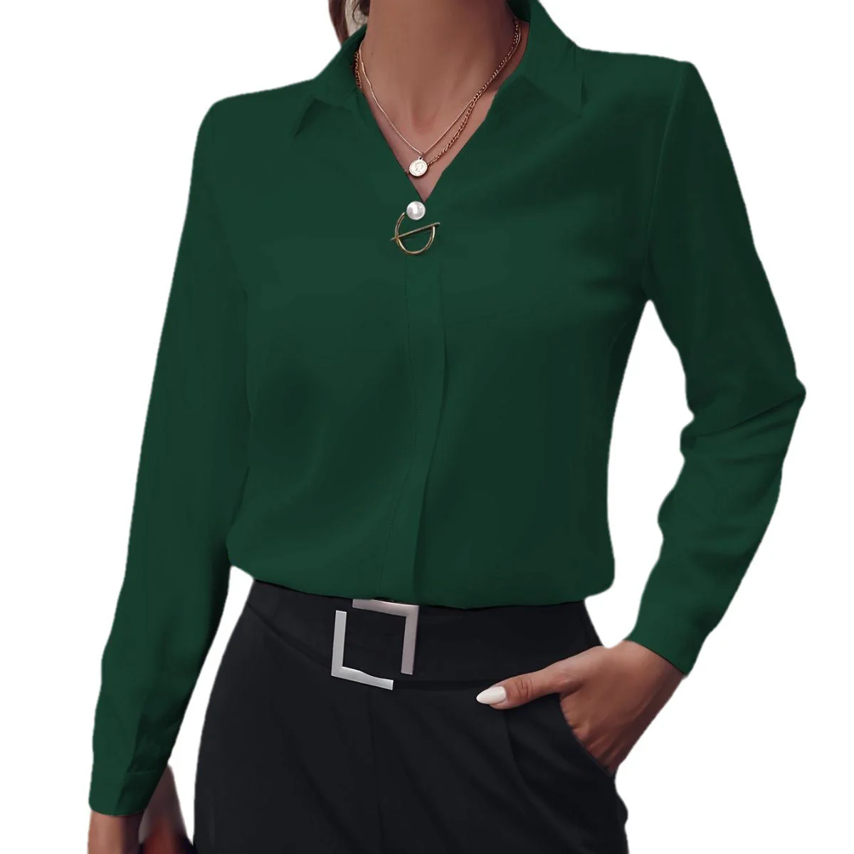 Damen Elegante Slim Fit Langarm Business Bluse – Stilvolle Büro- und Freizeitmode - Image 8