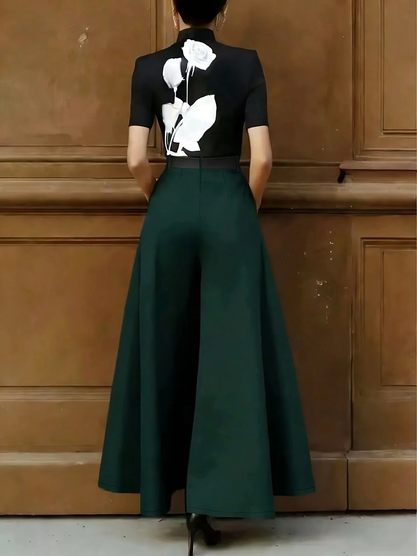 Damen Elegante Weite High-Waist Palazzo Hose mit Gürtel für Büro und Freizeit - Image 10
