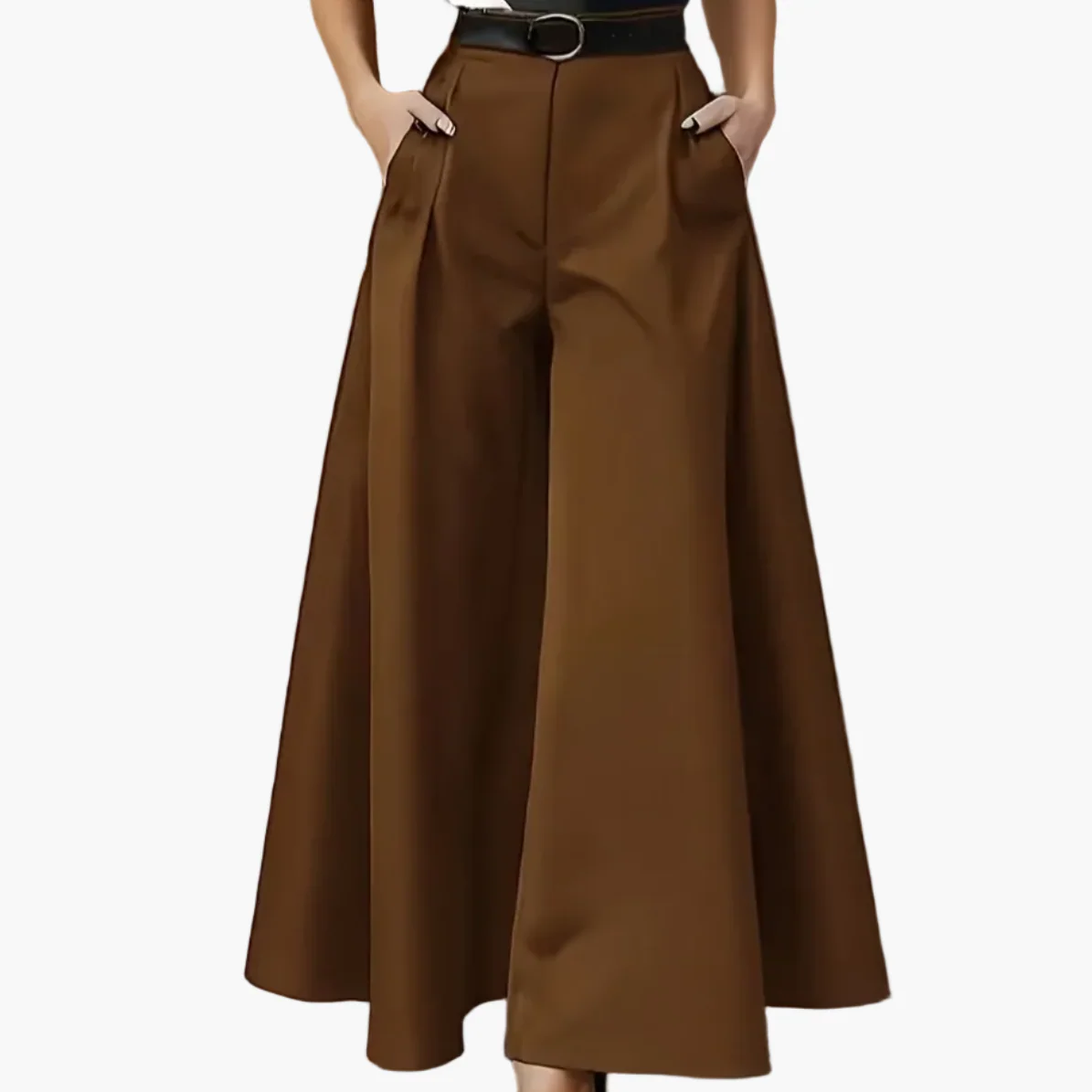 Damen Elegante Weite High-Waist Palazzo Hose mit Gürtel für Büro und Freizeit - Image 12
