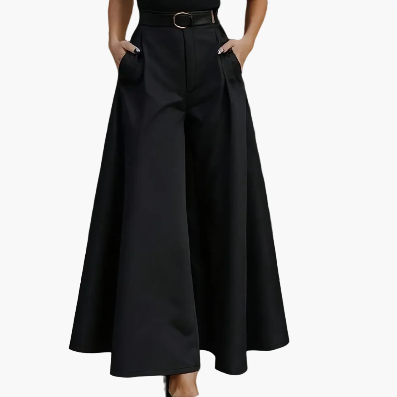 Damen Elegante Weite High-Waist Palazzo Hose mit Gürtel für Büro und Freizeit - Image 15