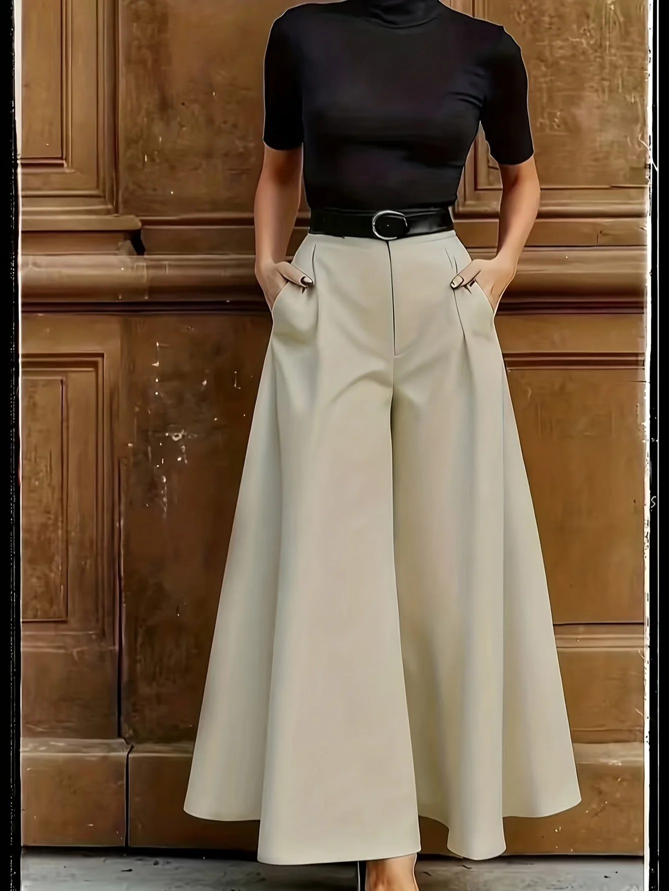 Damen Elegante Weite High-Waist Palazzo Hose mit Gürtel für Büro und Freizeit - Image 2