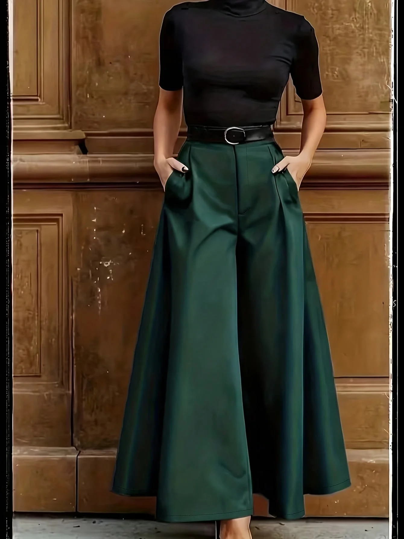 Damen Elegante Weite High-Waist Palazzo Hose mit Gürtel für Büro und Freizeit - Image 5
