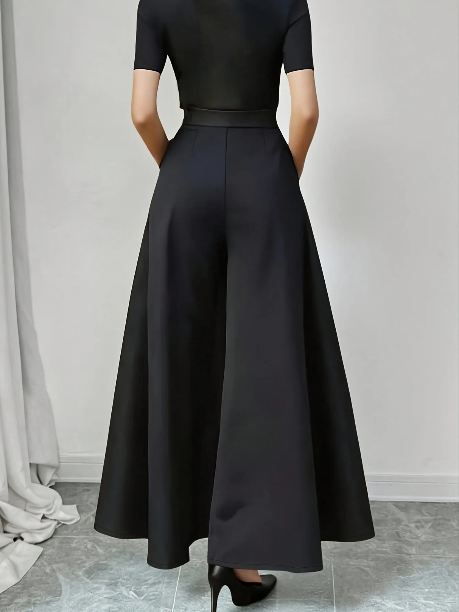 Damen Elegante Weite High-Waist Palazzo Hose mit Gürtel für Büro und Freizeit - Image 8