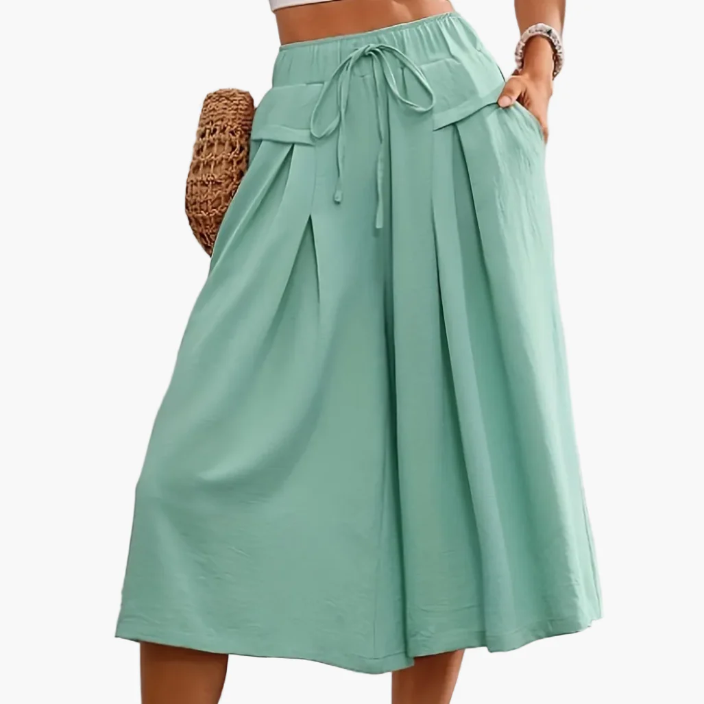 Damen Elegante Weite Sommer Culotte Hose mit Bindegürtel – Modische Caprihose für Freizeit und Urlaub - Image 17