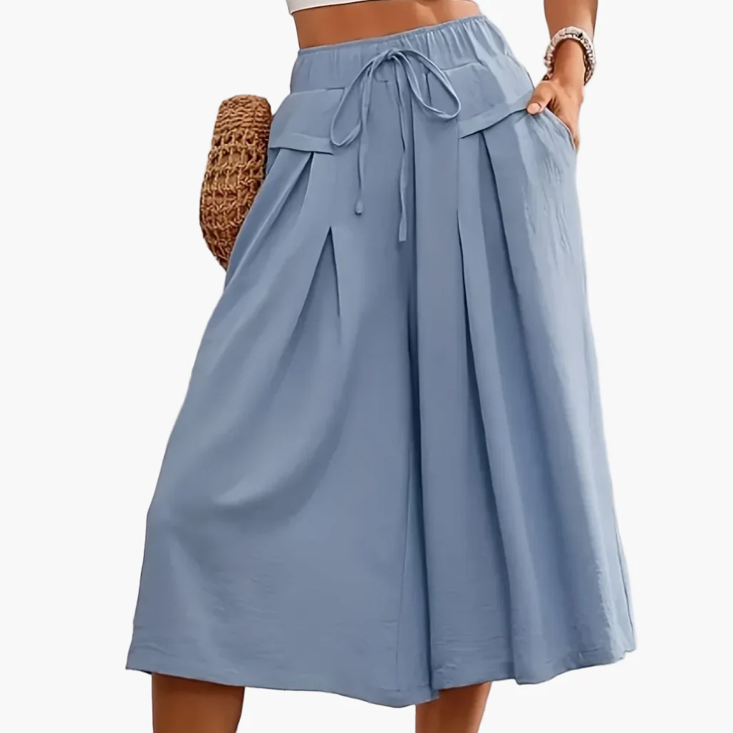 Damen Elegante Weite Sommer Culotte Hose mit Bindegürtel – Modische Caprihose für Freizeit und Urlaub - Image 18