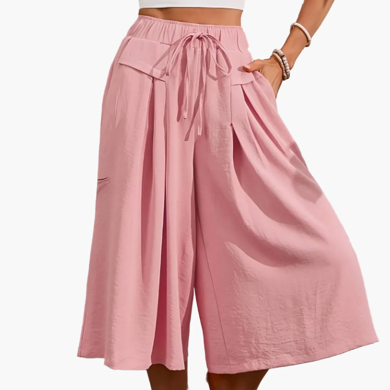 Damen Elegante Weite Sommer Culotte Hose mit Bindegürtel – Modische Caprihose für Freizeit und Urlaub - Image 19