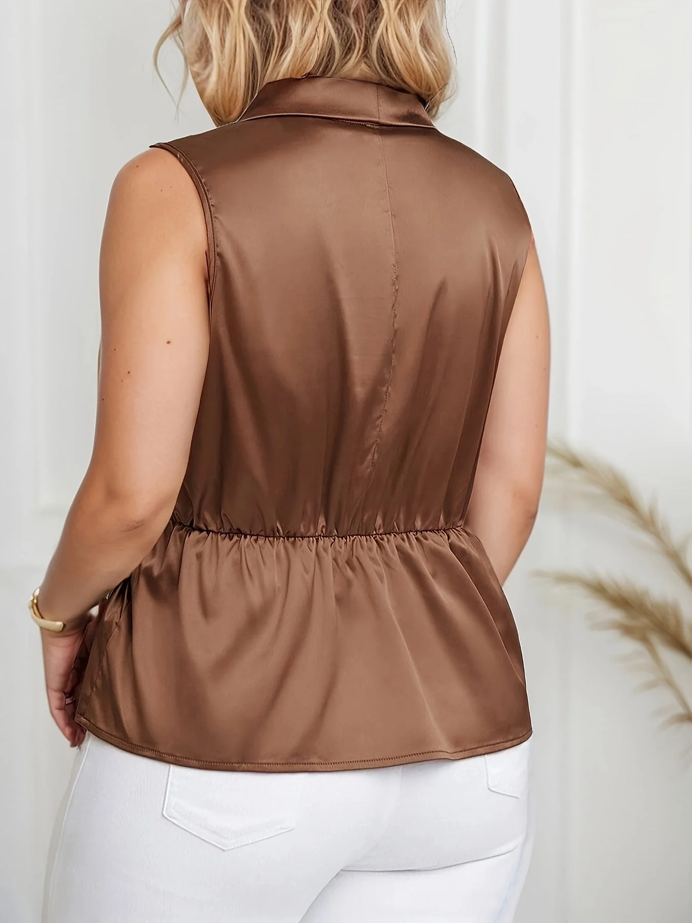 Damen Elegante Wickelbluse Asymmetrisch Ärmellos für Büro und Freizeit - Image 5
