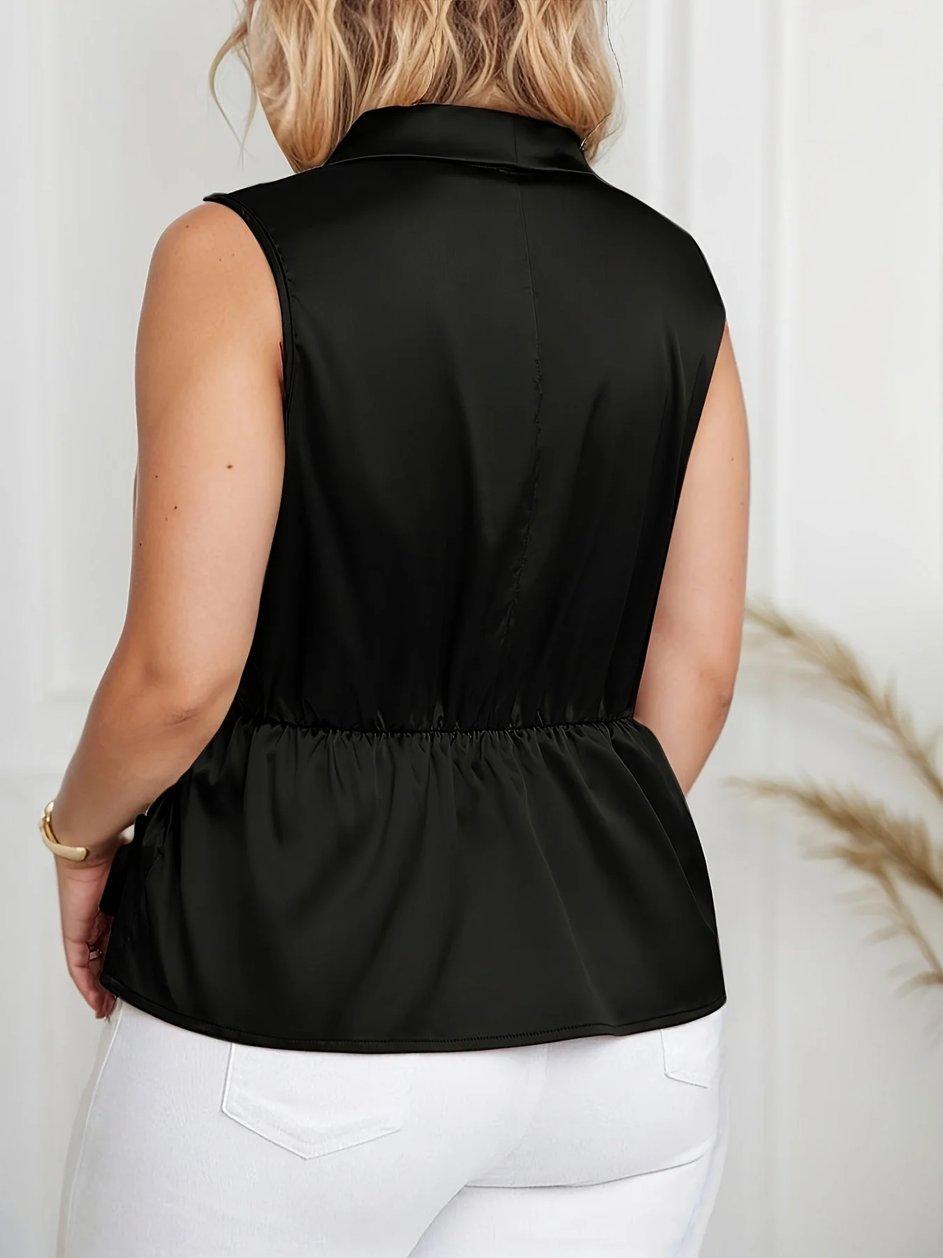 Damen Elegante Wickelbluse Asymmetrisch Ärmellos für Büro und Freizeit - Image 9