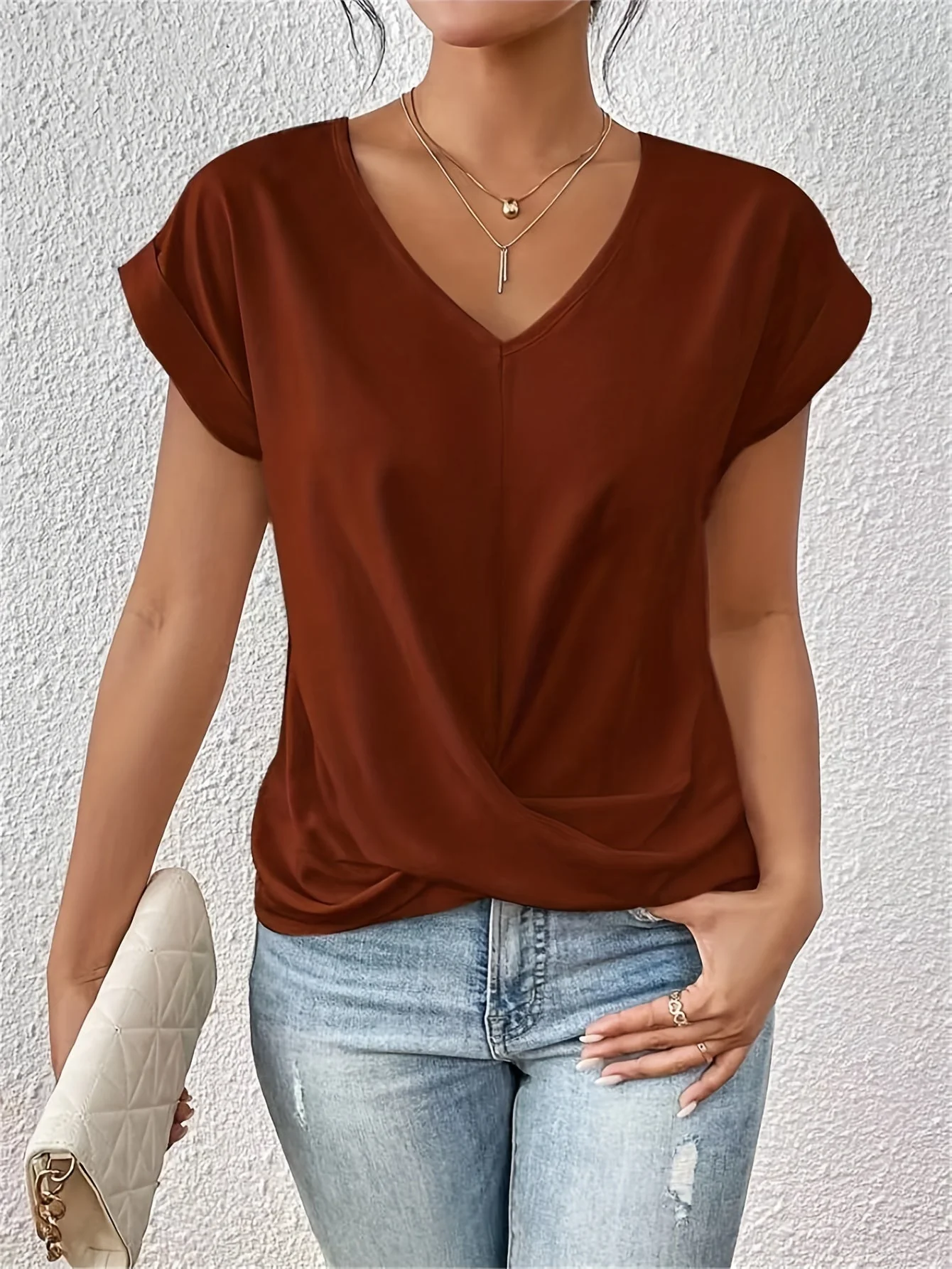 Damen Elegante Wickelbluse mit V-Ausschnitt für Alltag und Büro - Image 3