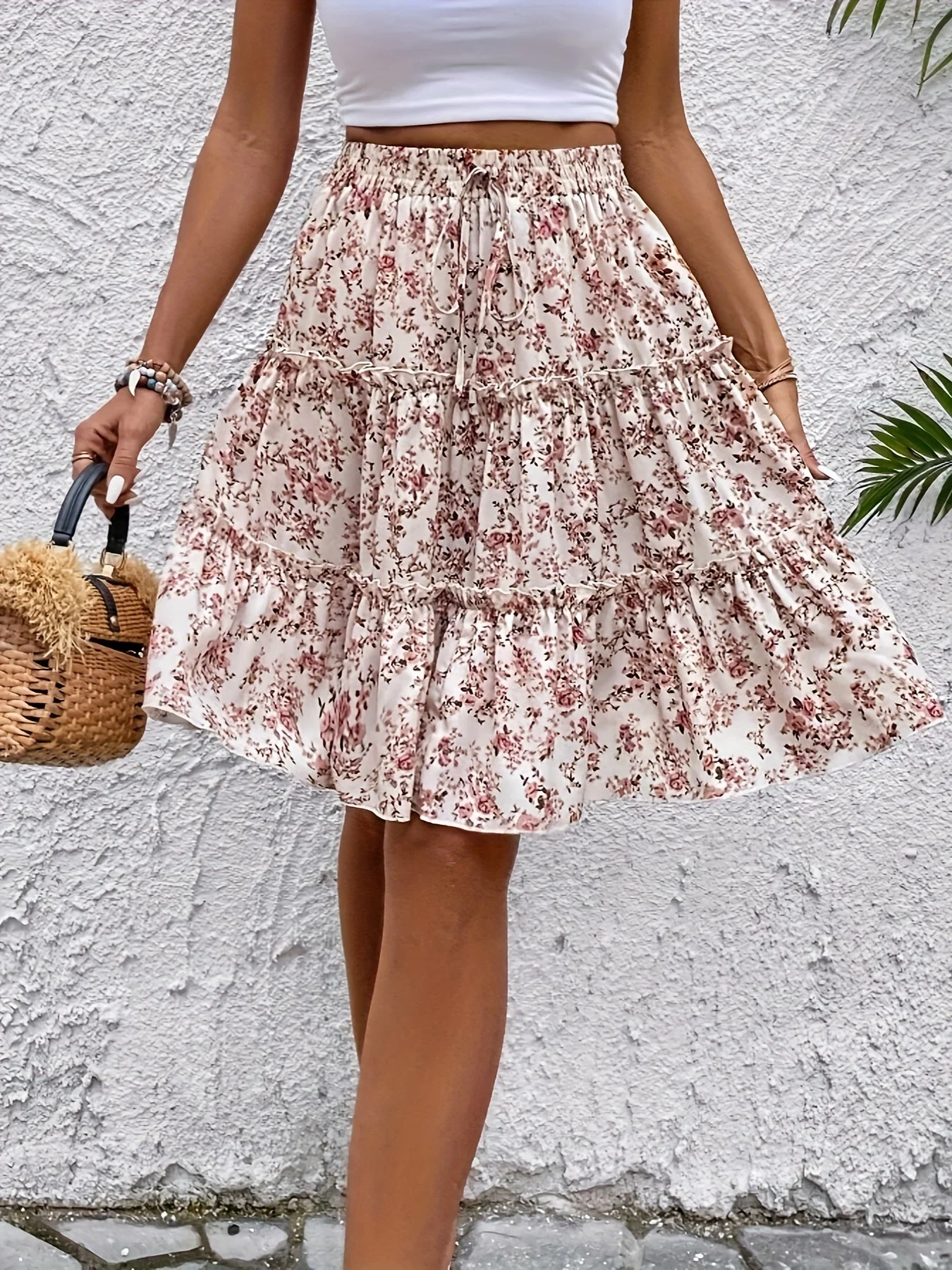 Damen Eleganter Boho Blumiger Stufenrock für den Sommer – Freizeit und Urlaub - Image 3