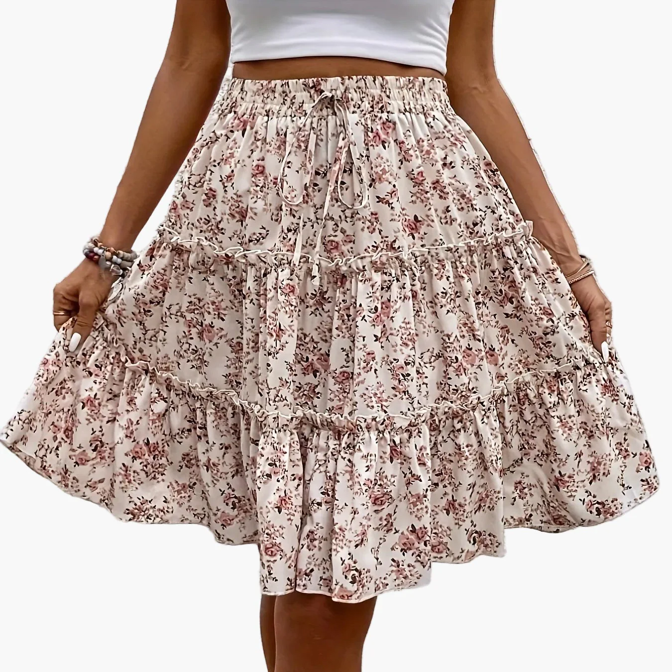 Damen Eleganter Boho Blumiger Stufenrock für den Sommer – Freizeit und Urlaub - Image 4