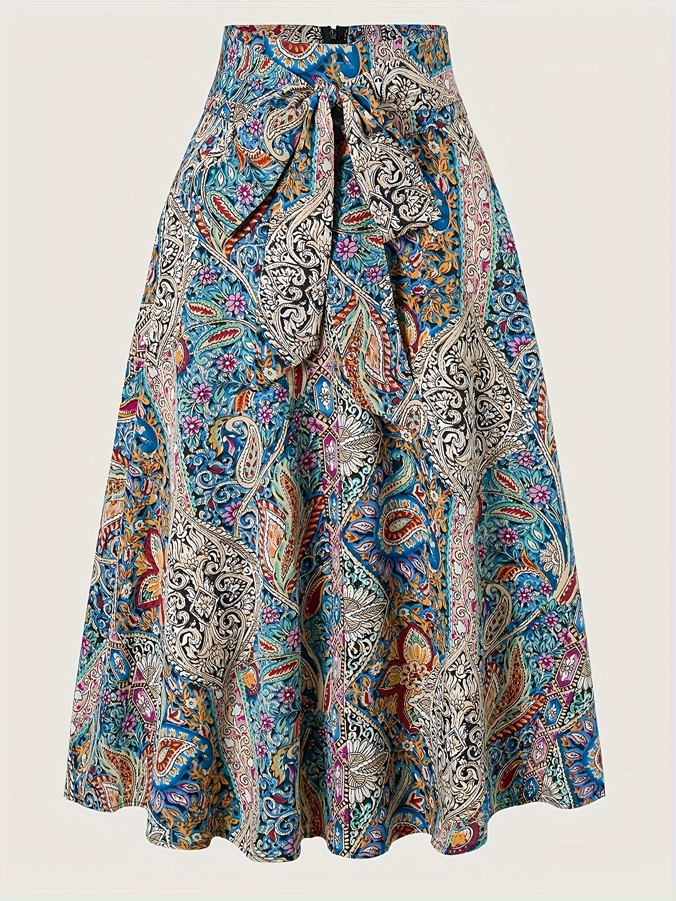 Damen Eleganter Boho Midirock mit Paisley-Muster und Schleifendetail – Perfekt für Frühling & Sommer - Image 2