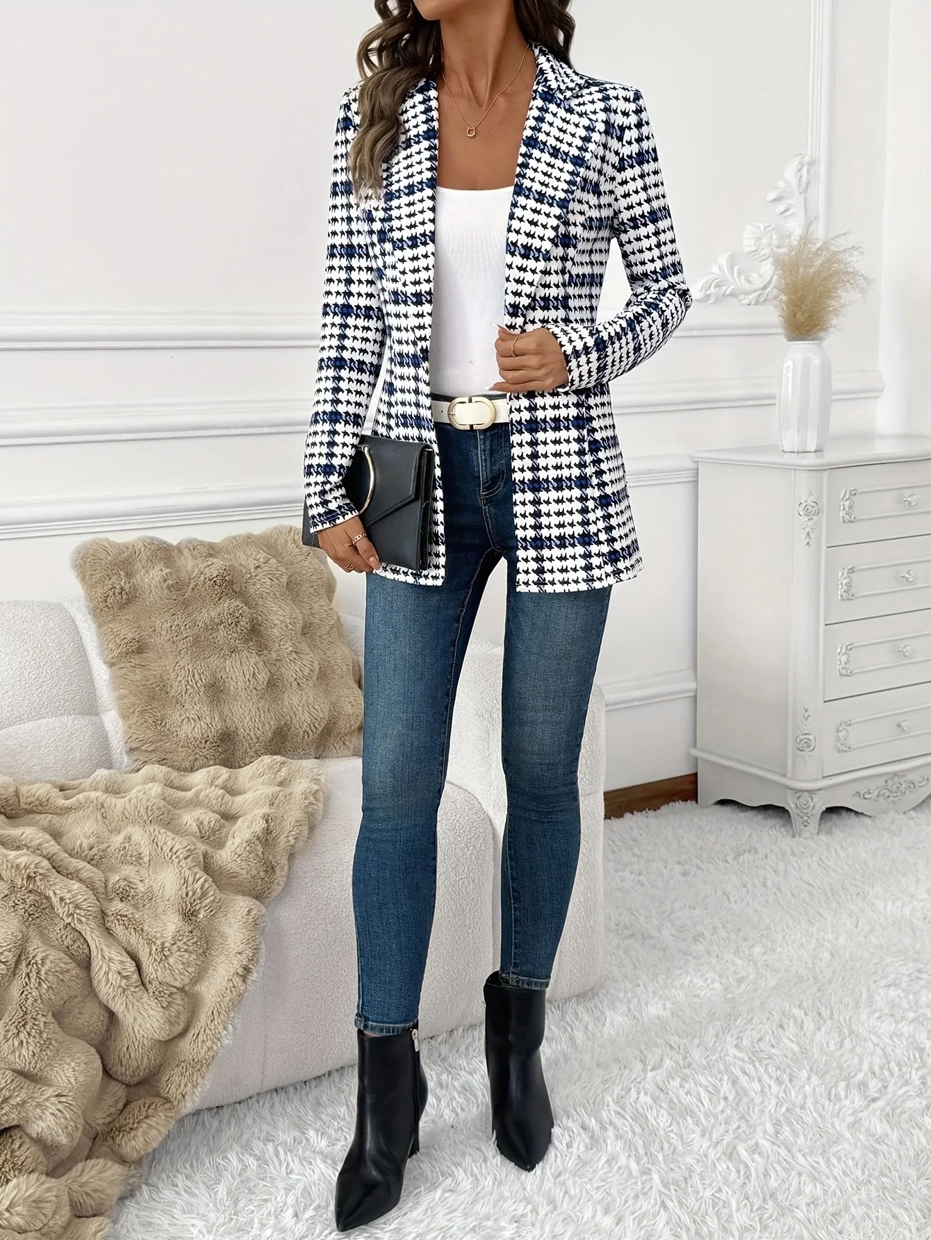 Damen Eleganter Business-Blazer im Karo-Stil für Büro und Alltag - Image 3