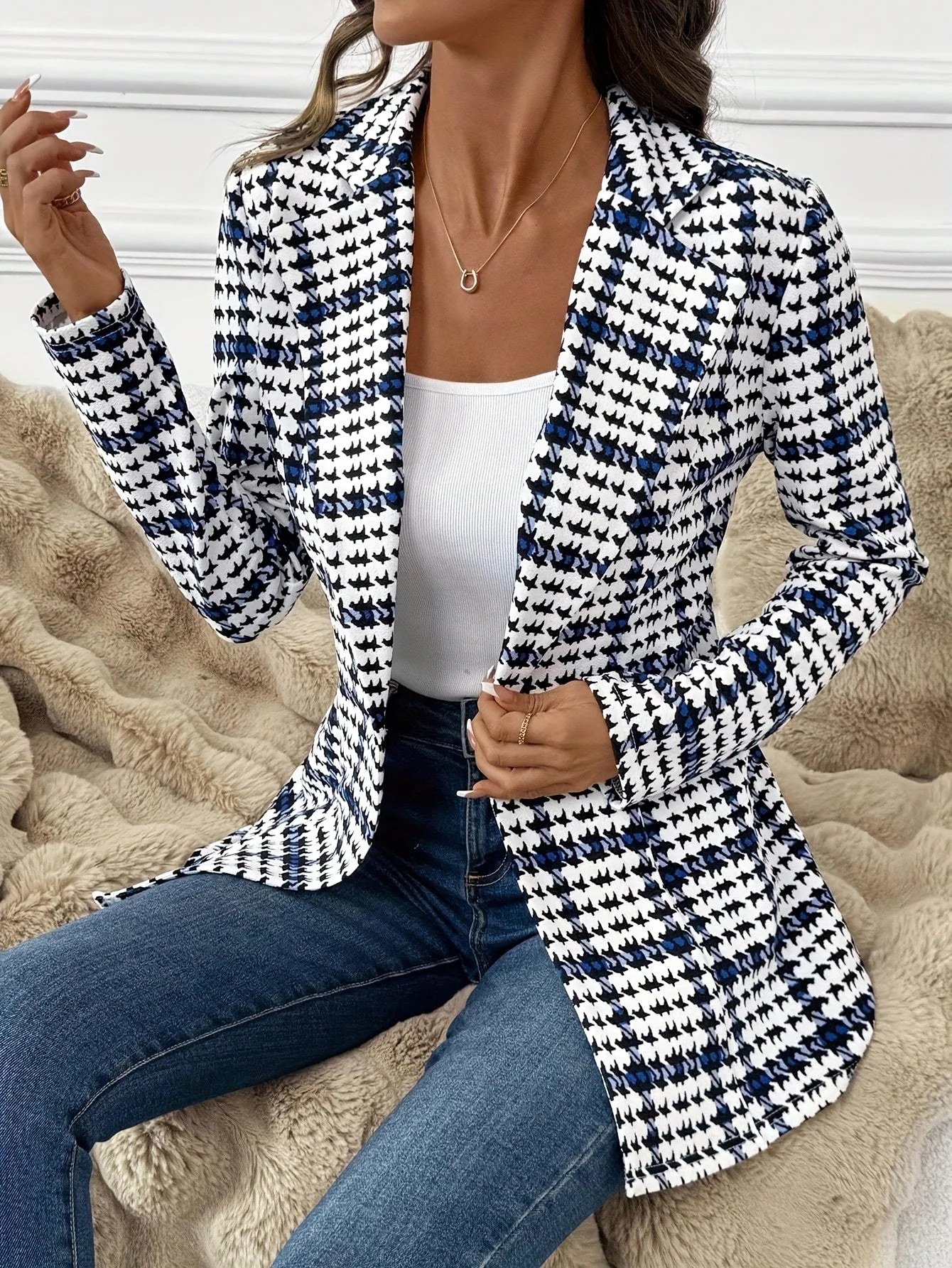 Damen Eleganter Business-Blazer im Karo-Stil für Büro und Alltag - Image 4