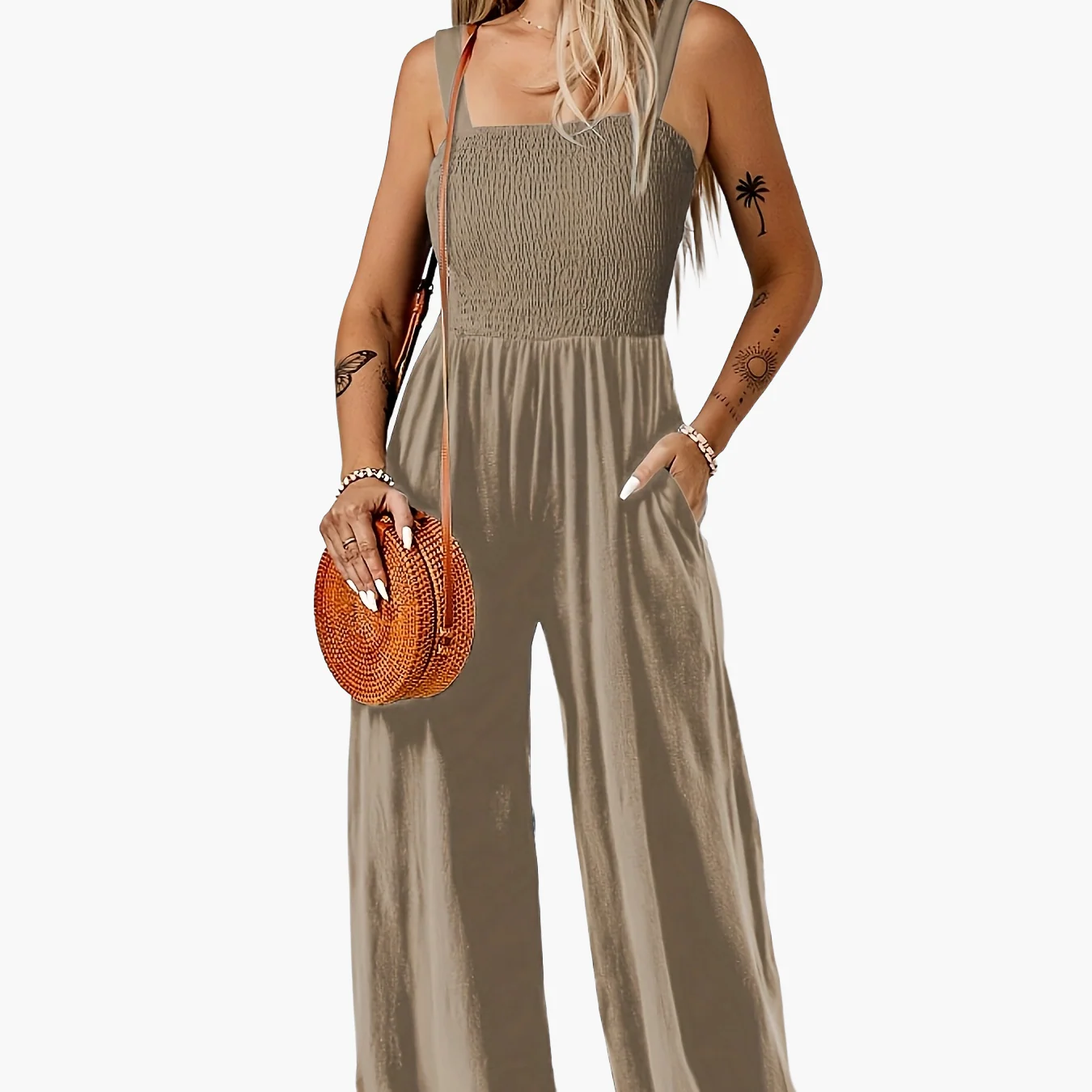 Damen Eleganter Jumpsuit mit Smock-Top und Weitem Bein für Alltag und Freizeit - Image 11