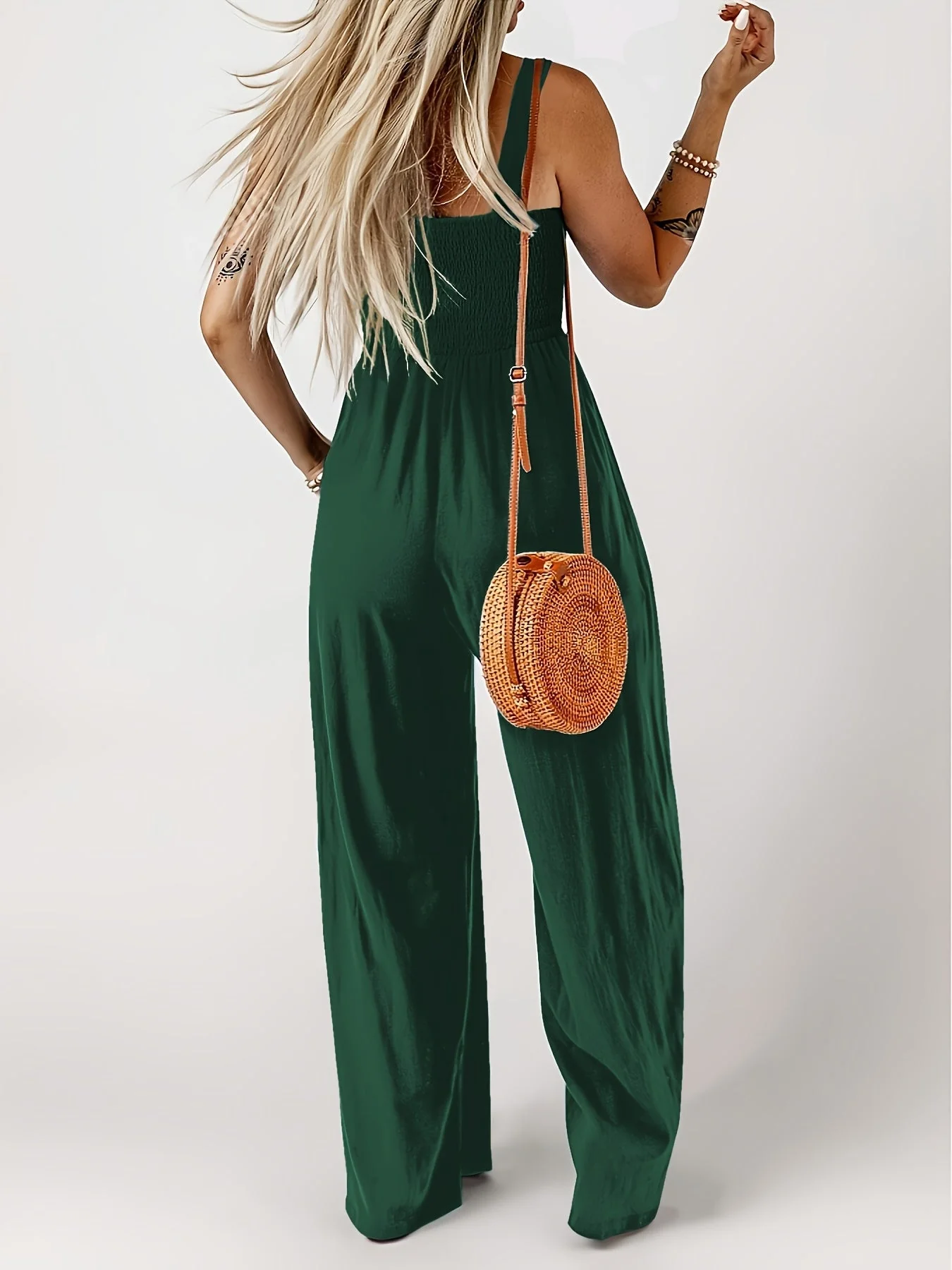 Damen Eleganter Jumpsuit mit Smock-Top und Weitem Bein für Alltag und Freizeit - Image 8