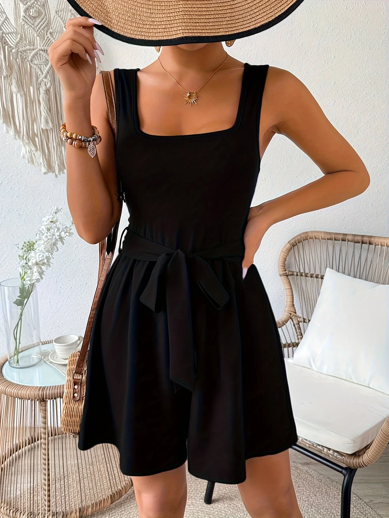 Damen Eleganter Jumpsuit mit Taillengürtel und Square Neck für Frühling & Sommer - Image 5