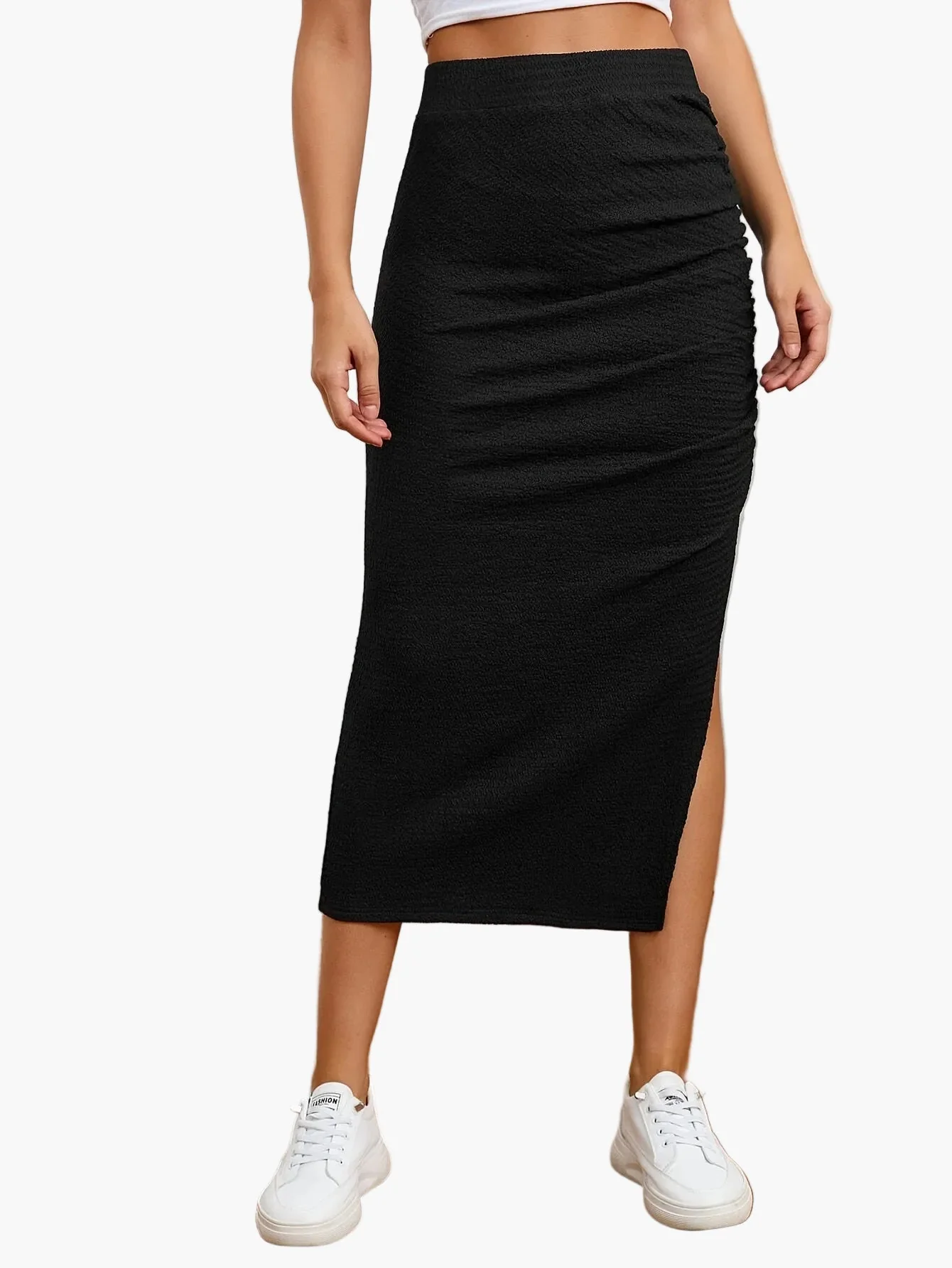 Damen Eleganter Midirock mit Schlitz und Raffung – Perfekt für Alltag und Freizeit - Image 8