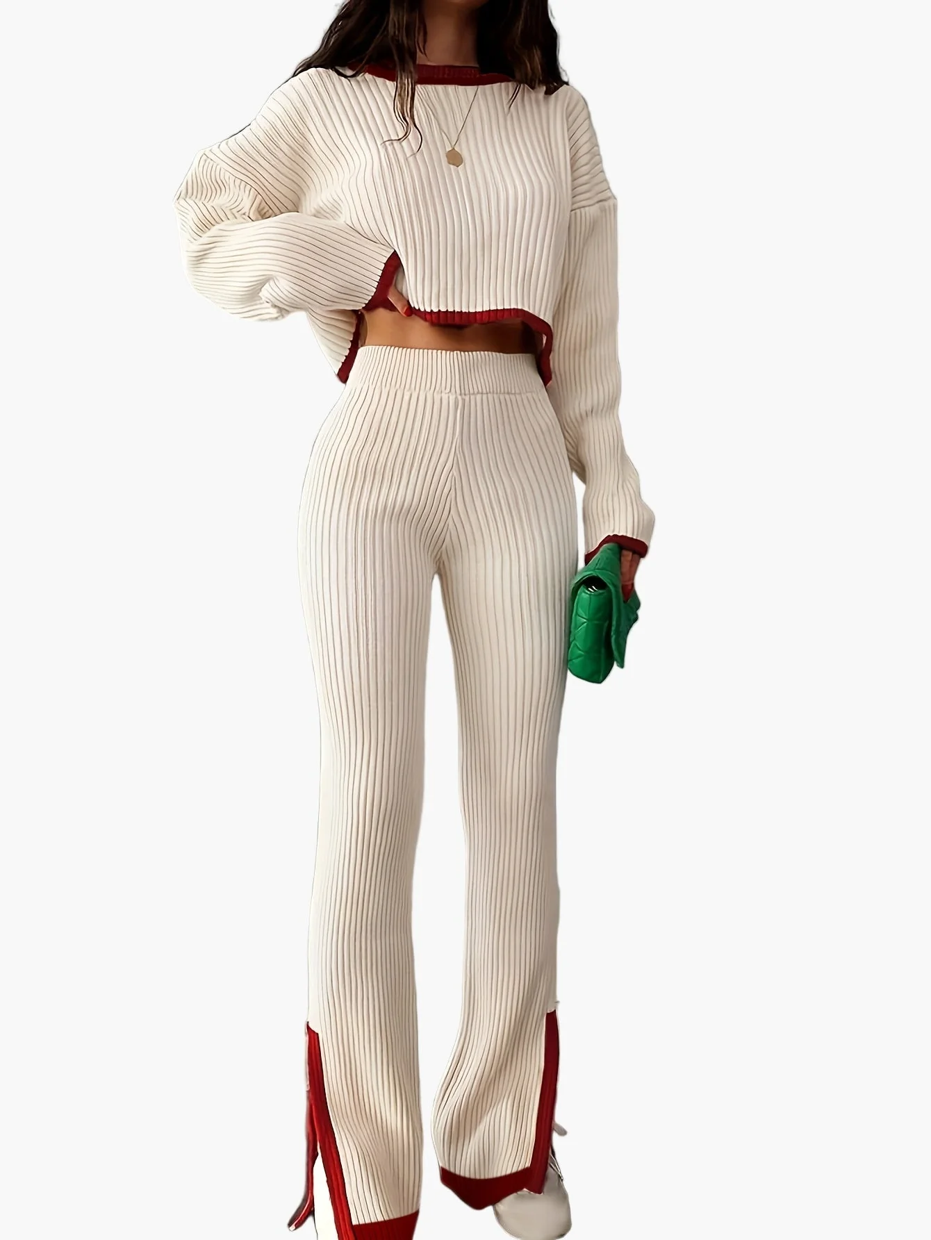 Damen Eleganter Strick-Zweiteiler mit weitem Bein – Modischer Freizeitanzug für Herbst und Winter - Image 4