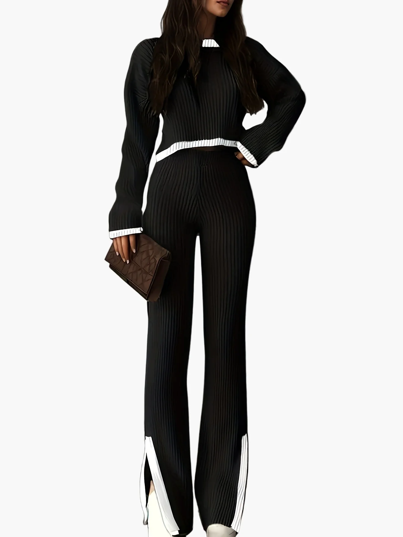 Damen Eleganter Strick-Zweiteiler mit weitem Bein – Modischer Freizeitanzug für Herbst und Winter - Image 5