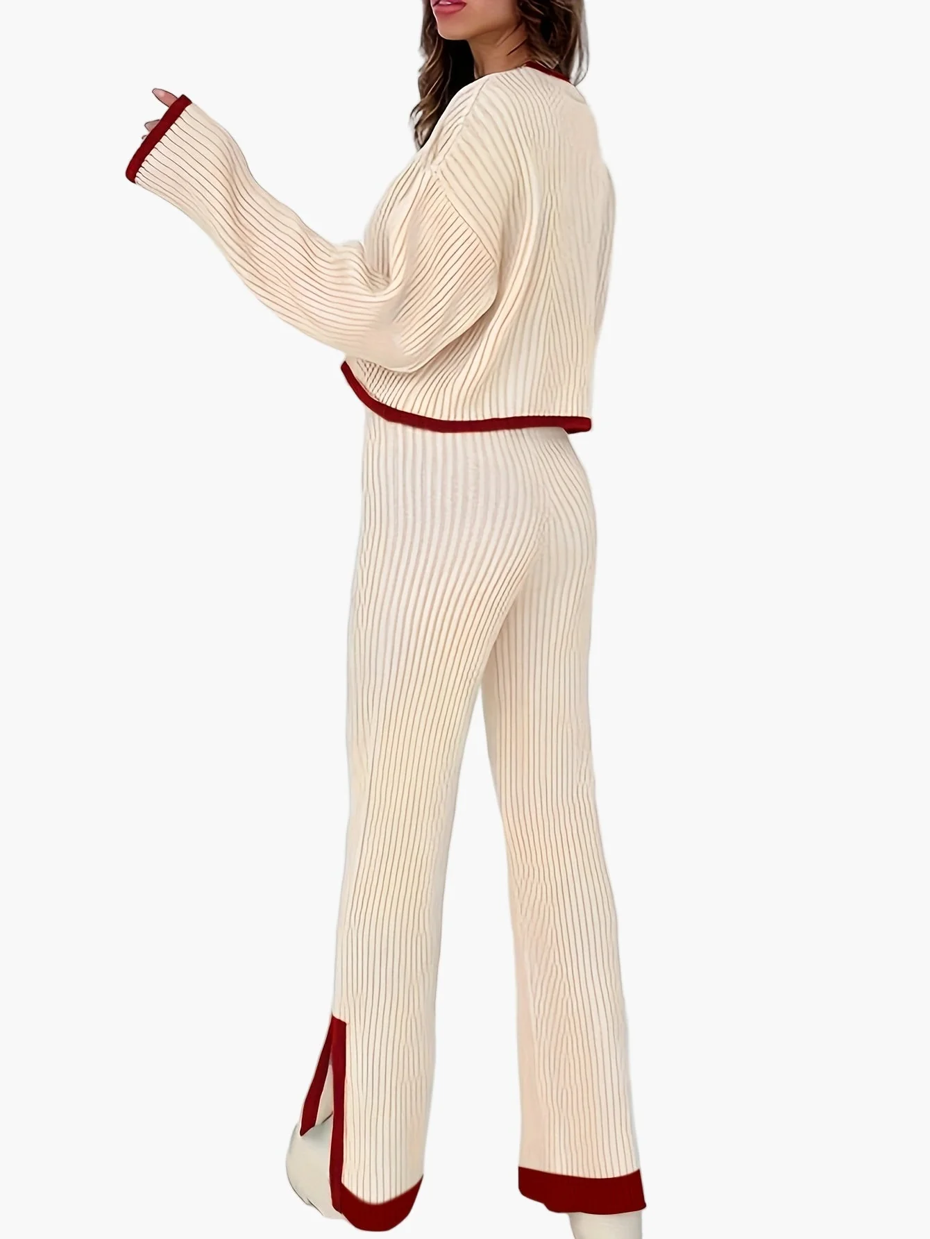 Damen Eleganter Strick-Zweiteiler mit weitem Bein – Modischer Freizeitanzug für Herbst und Winter - Image 6