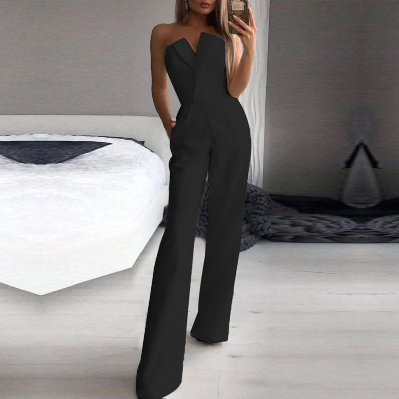 Damen Eleganter Trägerloser Jumpsuit mit Weitem Bein – Stilvoller Overall für Besondere Anlässe und Partys - Image 3