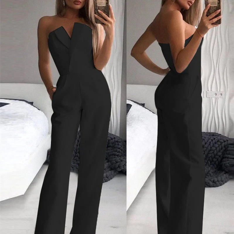 Damen Eleganter Trägerloser Jumpsuit mit Weitem Bein – Stilvoller Overall für Besondere Anlässe und Partys - Image 4