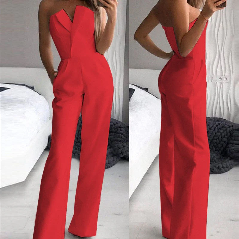 Damen Eleganter Trägerloser Jumpsuit mit Weitem Bein – Stilvoller Overall für Besondere Anlässe und Partys - Image 5