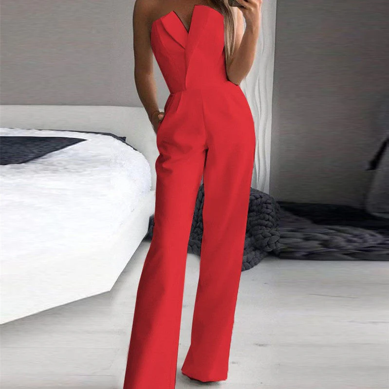 Damen Eleganter Trägerloser Jumpsuit mit Weitem Bein – Stilvoller Overall für Besondere Anlässe und Partys - Image 9