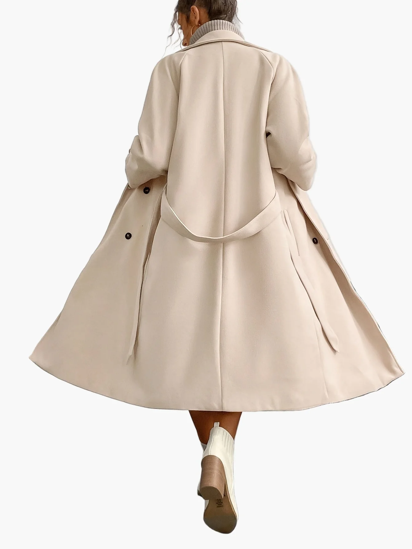 Damen Eleganter Wintermantel mit Gürtel und Taschen – Langer Doppelreihiger Übergangsmantel für Herbst und Winter - Image 4