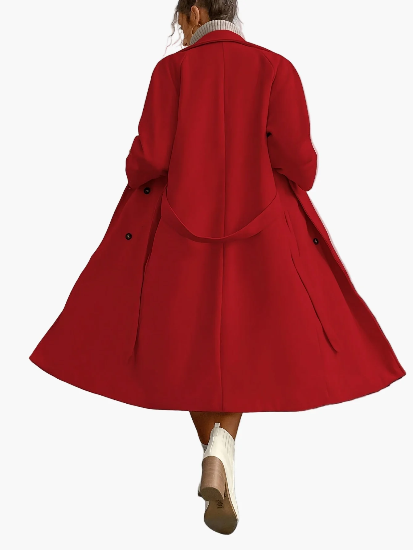Damen Eleganter Wintermantel mit Gürtel und Taschen – Langer Doppelreihiger Übergangsmantel für Herbst und Winter - Image 5