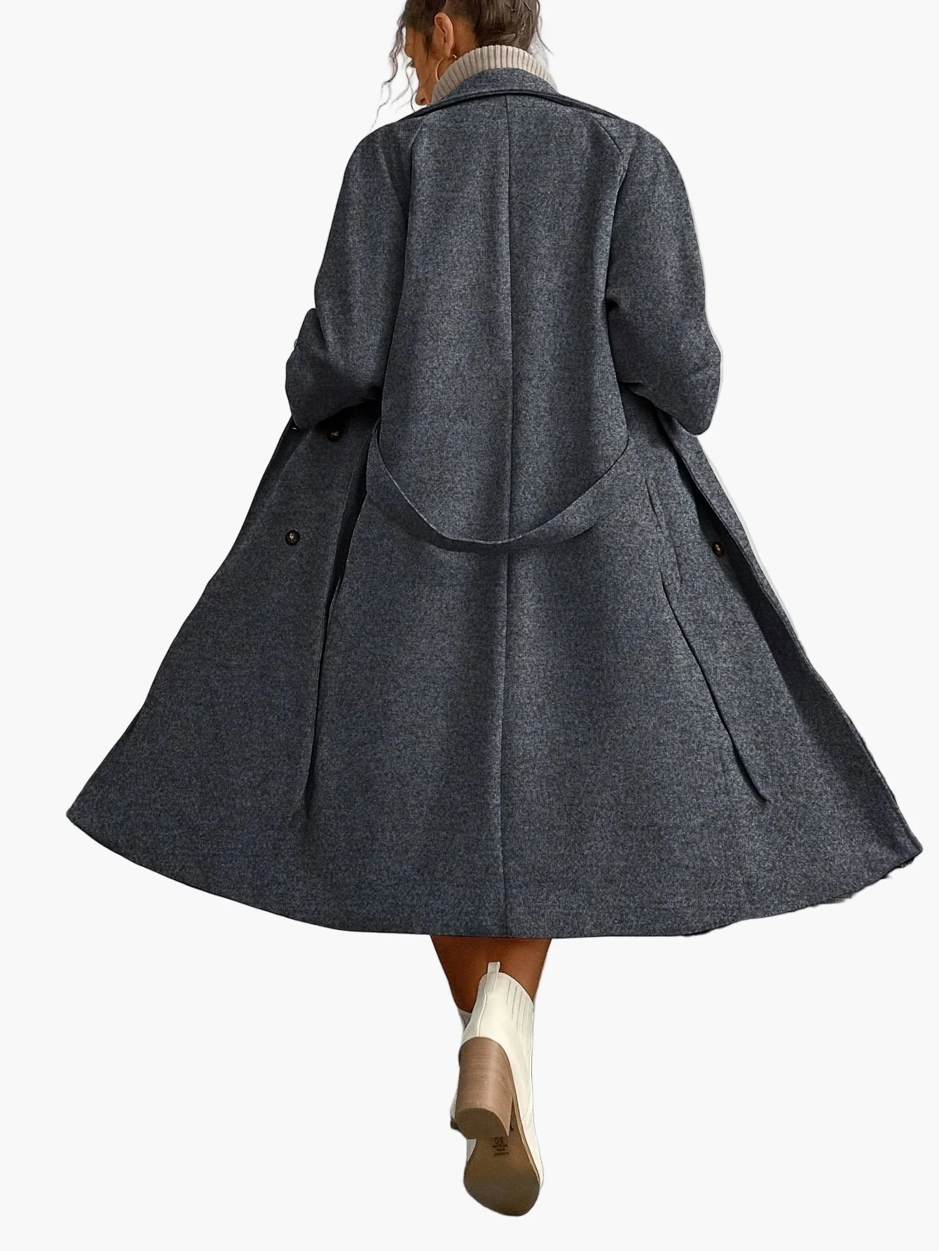 Damen Eleganter Wintermantel mit Gürtel und Taschen – Langer Doppelreihiger Übergangsmantel für Herbst und Winter - Image 6