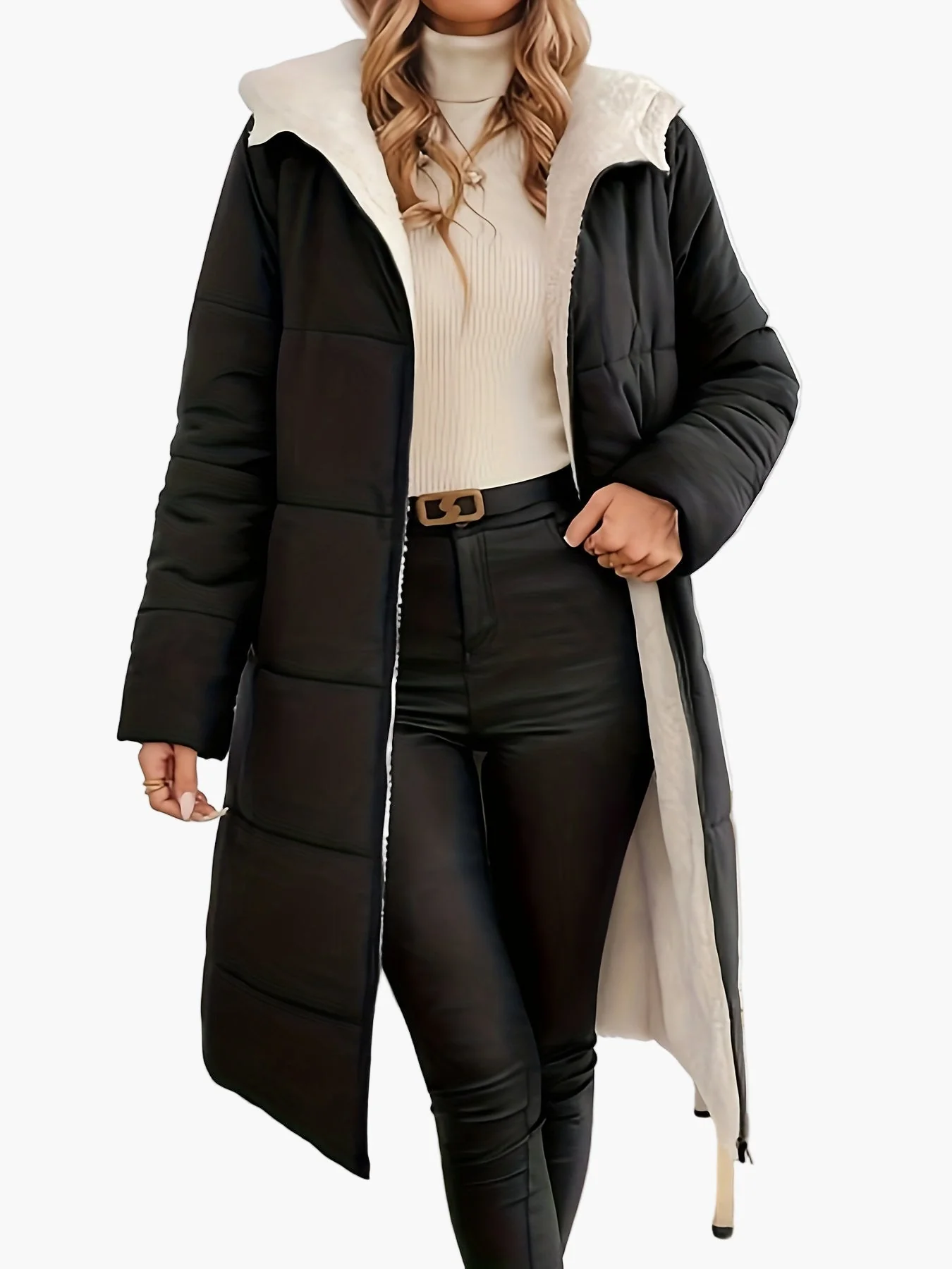 Damen Eleganter Wintermantel mit Kapuze und Reißverschluss – Perfekt für Alltag und Büro