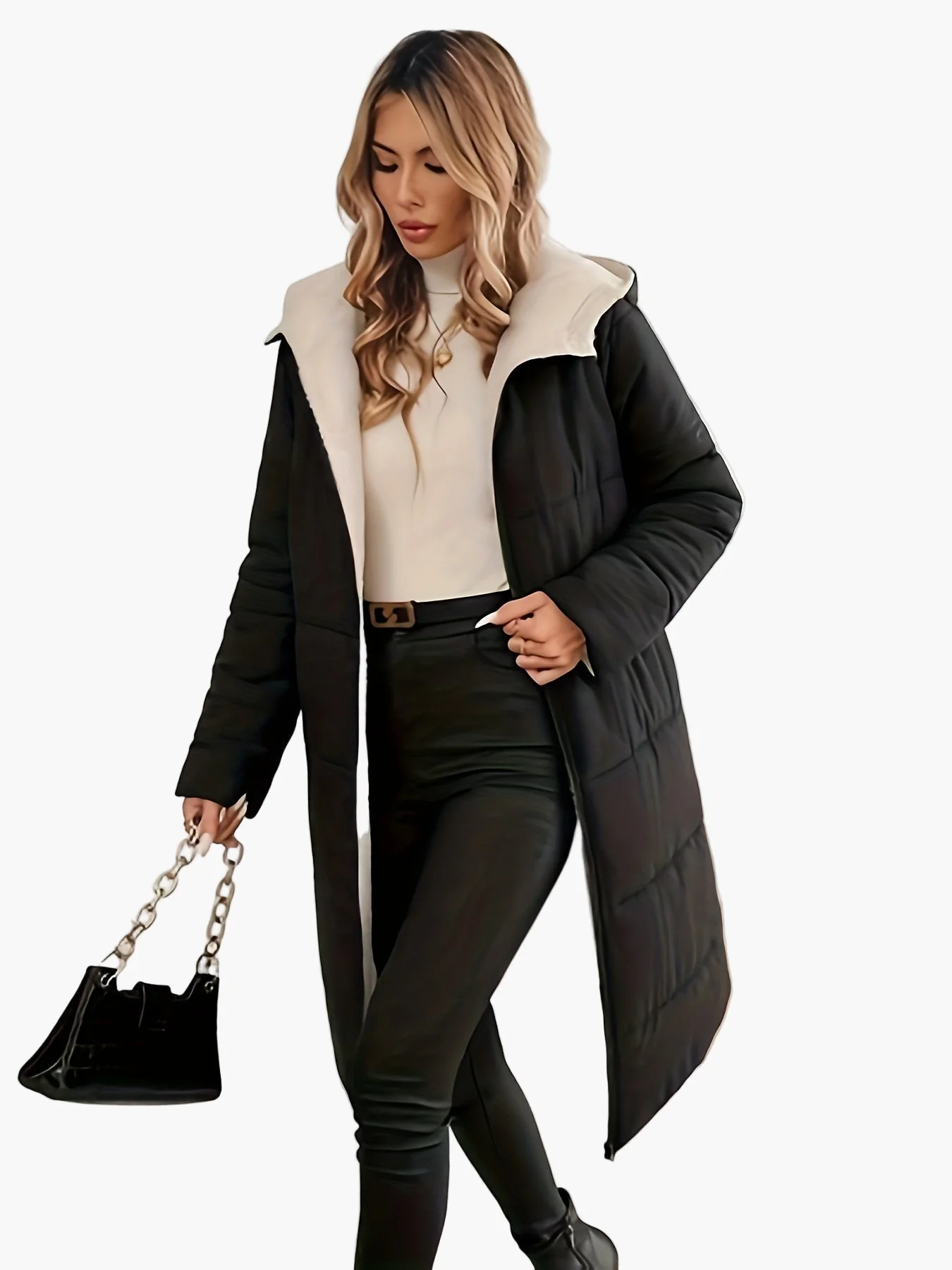 Damen Eleganter Wintermantel mit Kapuze und Reißverschluss – Perfekt für Alltag und Büro - Image 4
