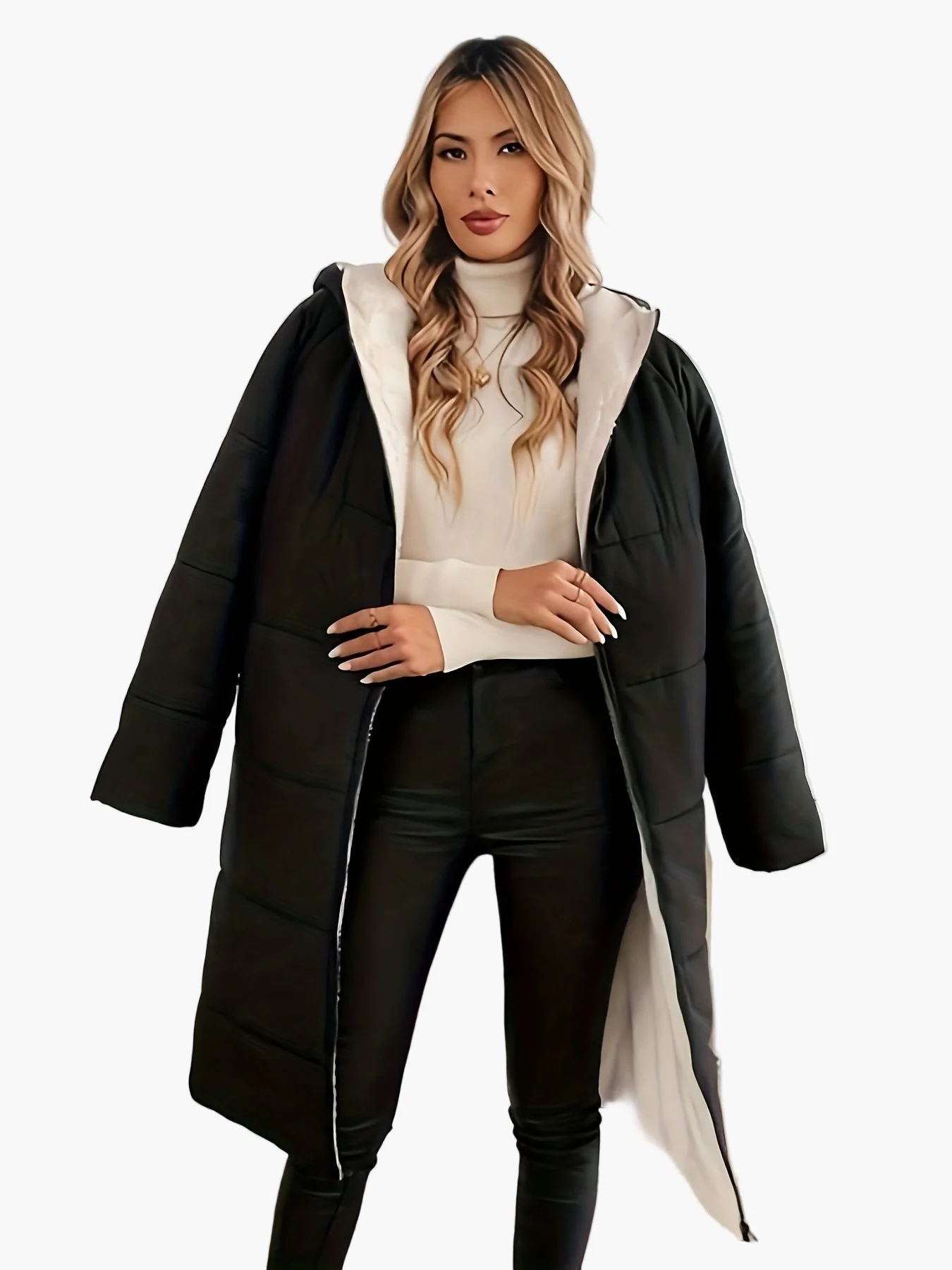 Damen Eleganter Wintermantel mit Kapuze und Reißverschluss – Perfekt für Alltag und Büro - Image 5