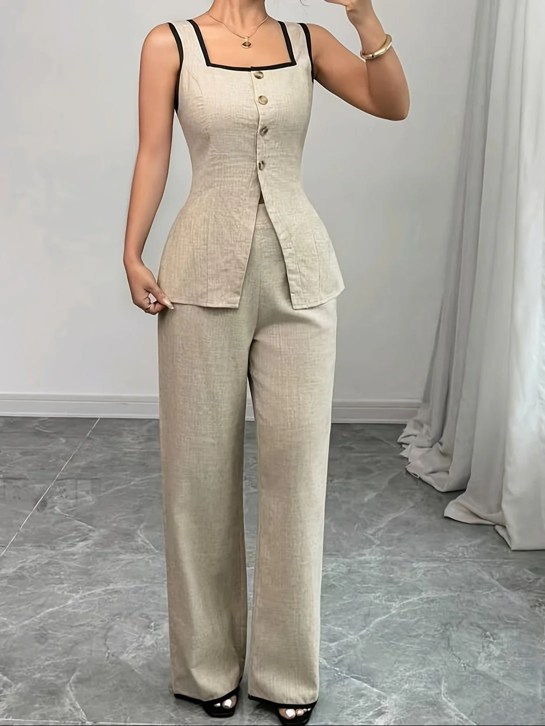 Damen Eleganter Zweiteiler Anzug mit Knopfleiste – Business & Freizeit Set - Image 2