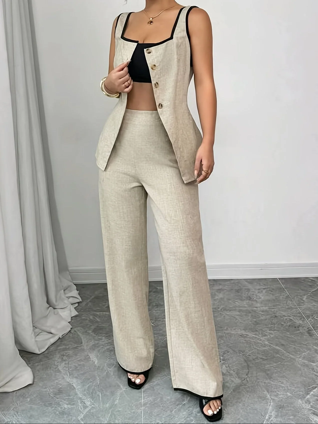 Damen Eleganter Zweiteiler Anzug mit Knopfleiste – Business & Freizeit Set - Image 3