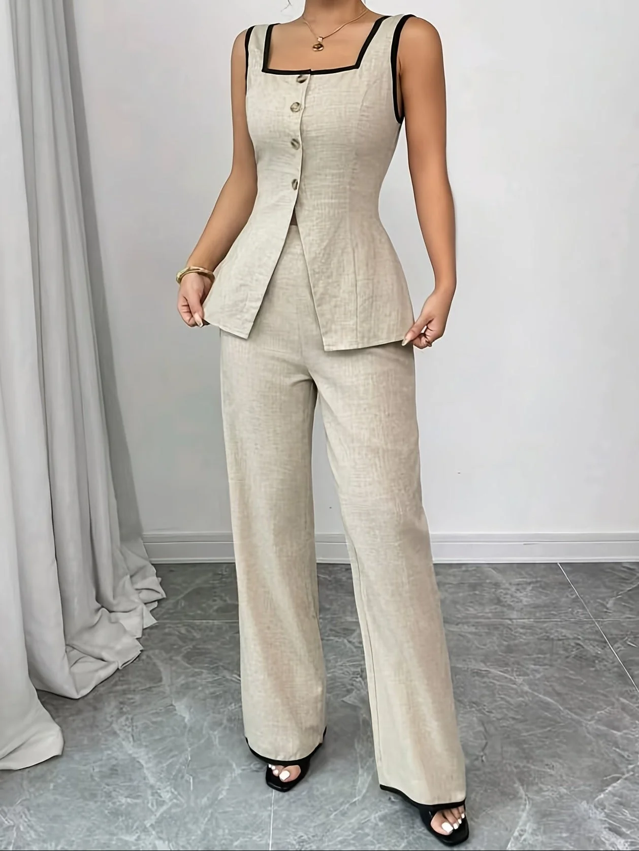Damen Eleganter Zweiteiler Anzug mit Knopfleiste – Business & Freizeit Set - Image 4
