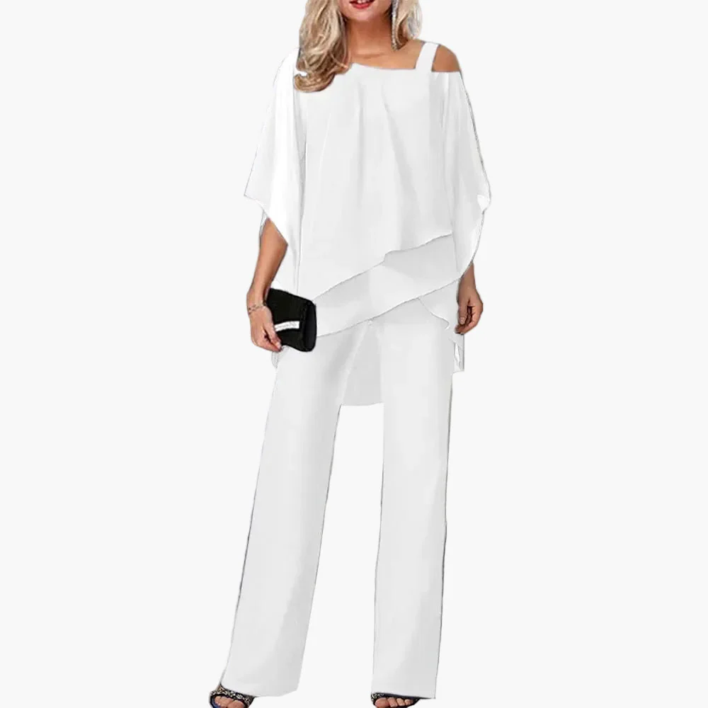 Damen Eleganter Zweiteiler mit Cold-Shoulder-Oberteil – Modischer Hosenanzug für Feste, Business & Events - Image 2