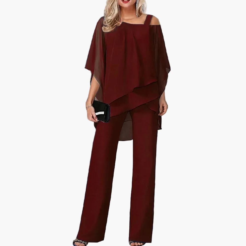 Damen Eleganter Zweiteiler mit Cold-Shoulder-Oberteil – Modischer Hosenanzug für Feste, Business & Events - Image 3