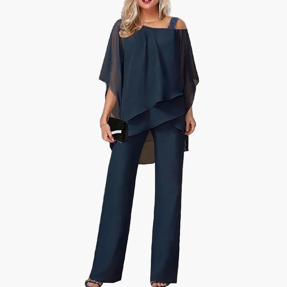 Damen Eleganter Zweiteiler mit Cold-Shoulder-Oberteil – Modischer Hosenanzug für Feste, Business & Events - Image 4