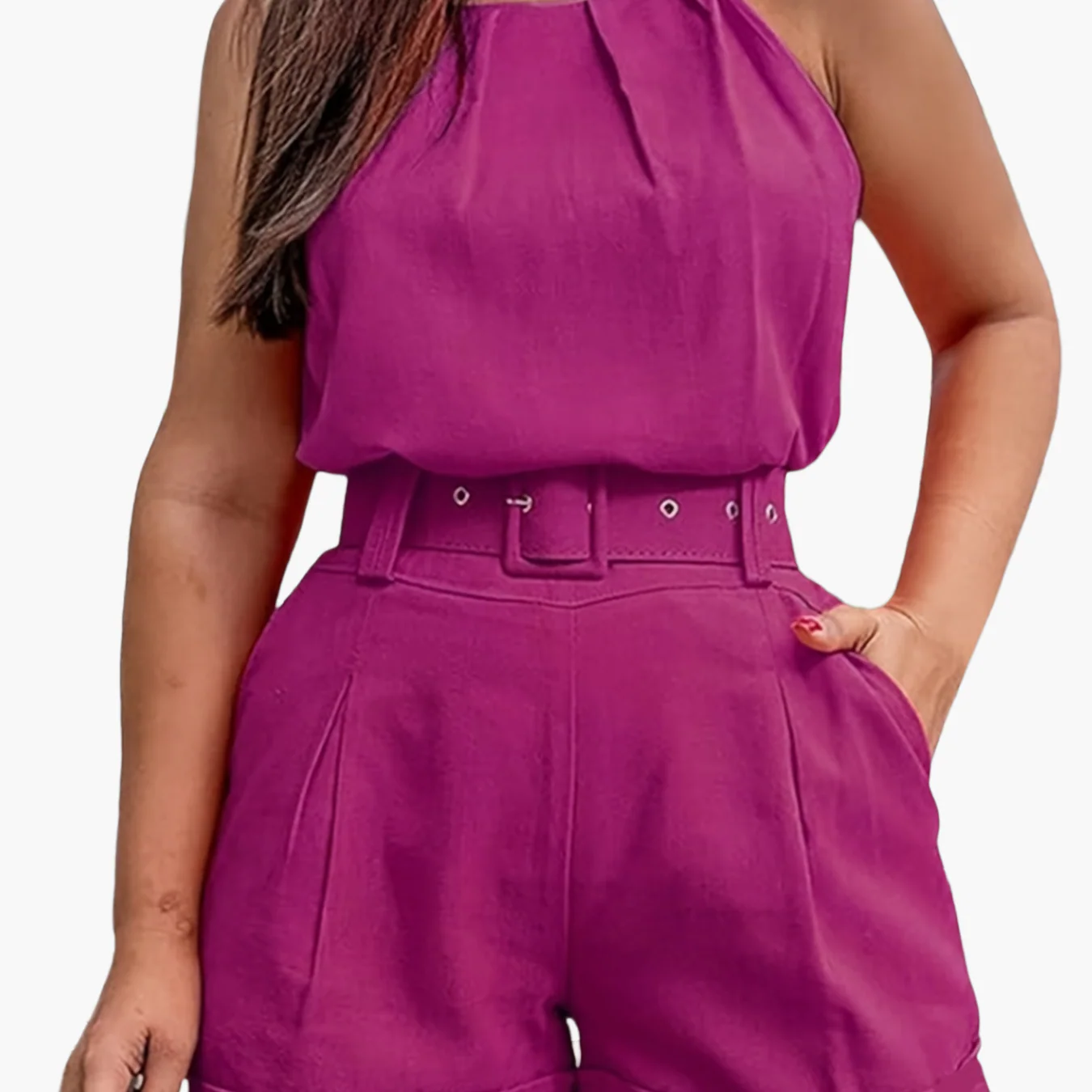 Damen Eleganter Zweiteiler-Shorts Set – Ärmelloses Top mit Gürtel für Frühling und Sommer - Image 10