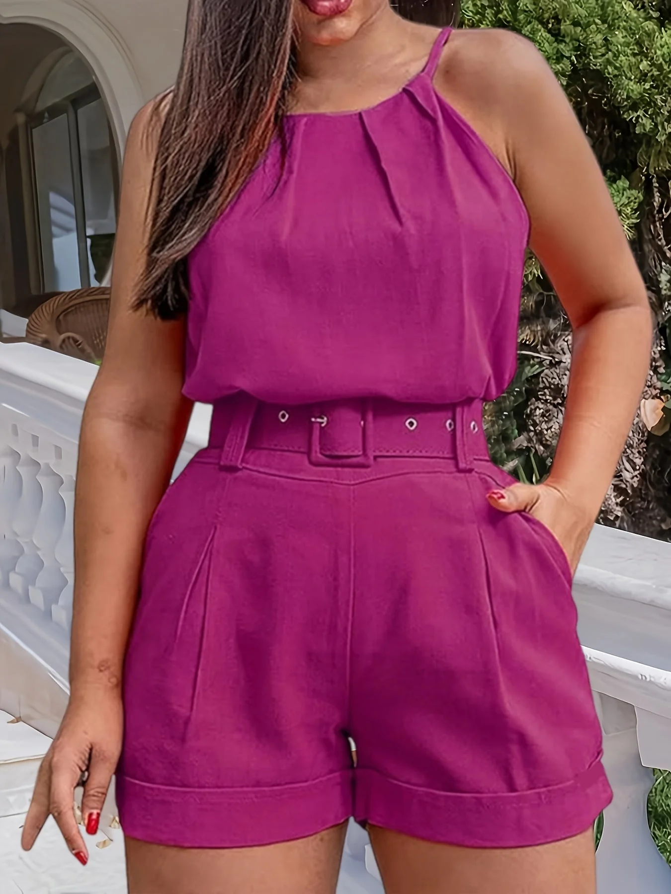 Damen Eleganter Zweiteiler-Shorts Set – Ärmelloses Top mit Gürtel für Frühling und Sommer - Image 4