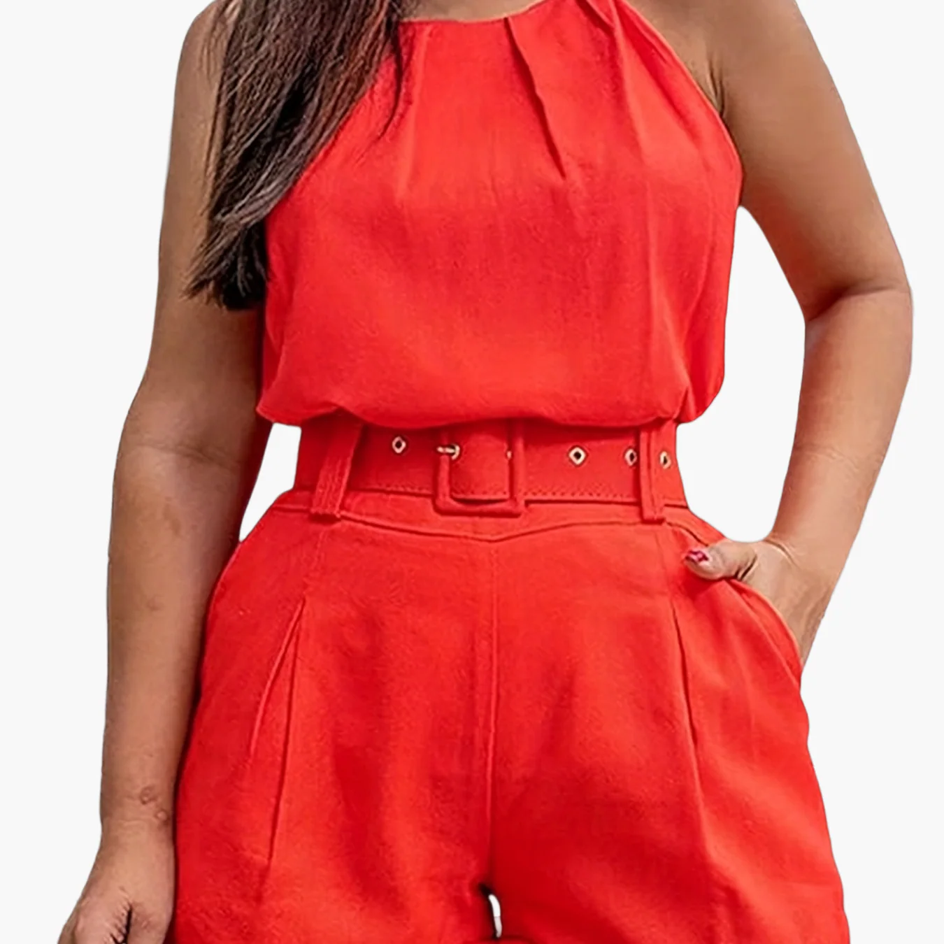 Damen Eleganter Zweiteiler-Shorts Set – Ärmelloses Top mit Gürtel für Frühling und Sommer - Image 9