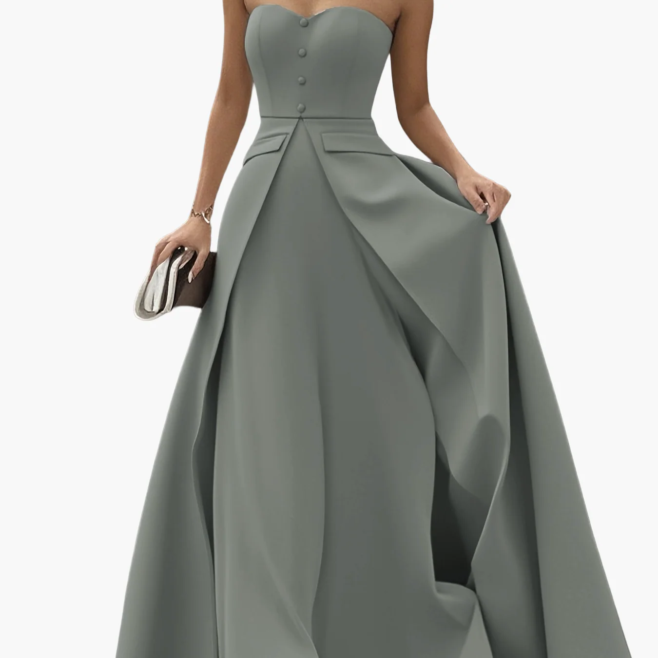 Damen Elegantes Abendkleid mit Bandeau-Oberteil und Knopfleiste – Perfekt für festliche Anlässe - Image 12