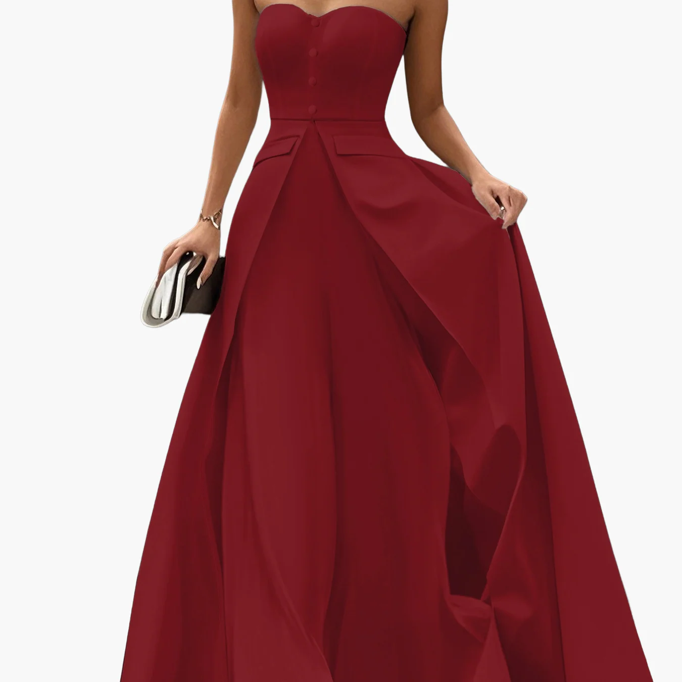 Damen Elegantes Abendkleid mit Bandeau-Oberteil und Knopfleiste – Perfekt für festliche Anlässe - Image 14